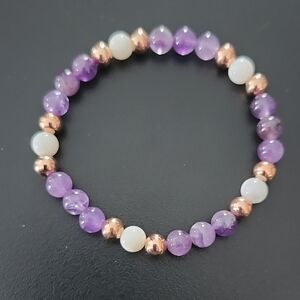 Handmade Amethyst and White Shell Beaded Bracelet